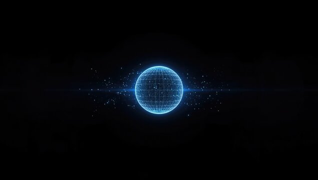 Large digital science hologram with mock-up location code on a dark background, designed for data visualization - Powered by Adobe