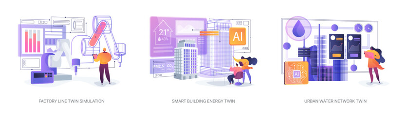 Obraz premium Digital Twins Innovation abstract concept vector illustrations.