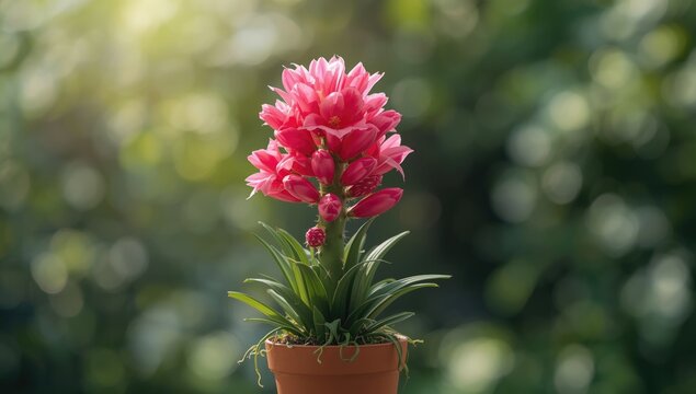 Pink-flowered Easter cactus, decorative houseplant blooming during spring