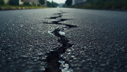 Asphalt pavement with extensive cracking, highlighting road surface aging and repair needs
