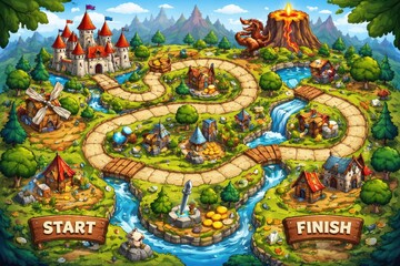 Fototapeta premium Cartoon Inspired Medieval Game Board in Digital Artwork