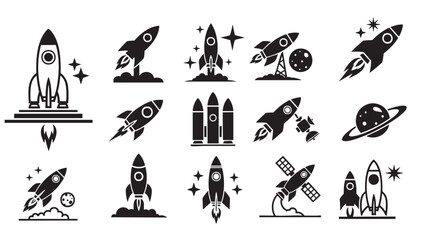 Obraz premium Collection of various rocket and spaceship illustrations for design projects