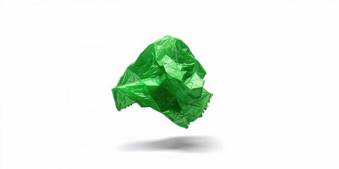 Green crumpled nylon piece flying, serving as a backdrop for industrial manufacturing, World Environment Day