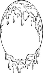 Abstract oval melted frame. Dripping liquid, slime. Halloween surreal horror style. Chocolate or paint visual effect. Vector illustration in hand drawn sketch doodle style. Line art isolated on white