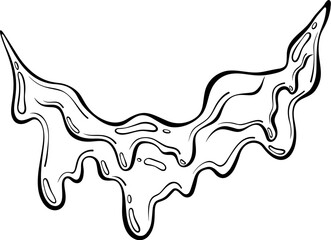 Abstract dripping blob. Melted spot liquid, slime. Halloween surreal horror style. Chocolate or paint design. Vector illustration in hand drawn sketch doodle style. Line art isolated on white