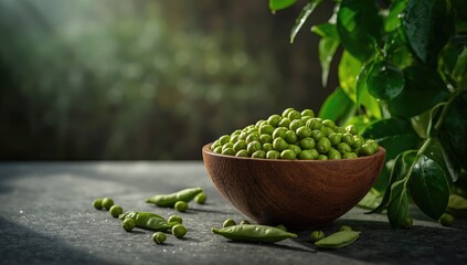 Pigeon peas peeled and whole with leaves, prepared for culinary use, emphasizing plant-based protein sources, Earth Day