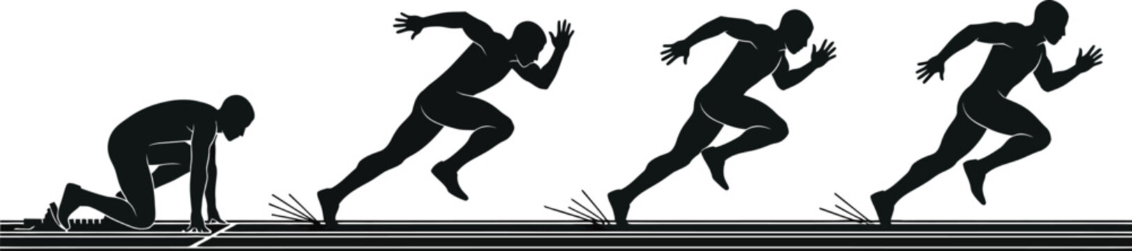 Running man progression illustration in black a dynamic sequence on transparent background silhouette