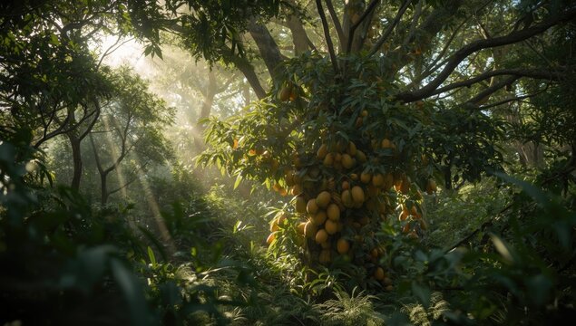 Poraqueiba sericea in dense Amazon foliage, highlighting tropical rainforest ecology