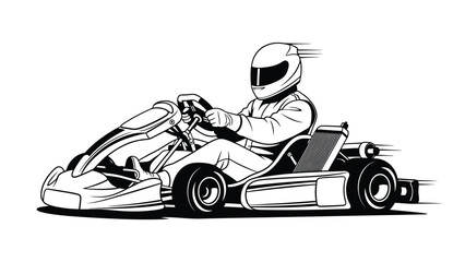 A driver intensely focused while racing a black and white go kart © MdSamsuzzaman