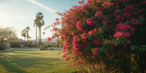 Obraz premium Decorative Bougainvillea plants with thorny vines and lush foliage for garden design