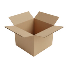 Empty open brown corrugated cardboard shipping box isolated realistic 3d illustration for e-commerce delivery and logistics concepts