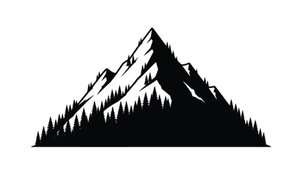 A striking black and white illustration of a coniferous mountain peak © MdSamsuzzaman
