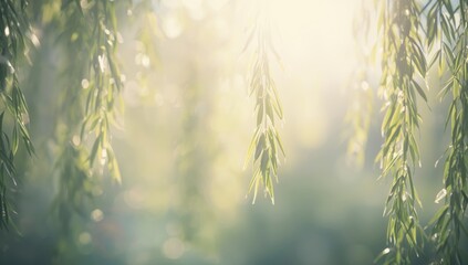 Bokeh abstract with willow branches as a decorative background for editorial headers or text overlays