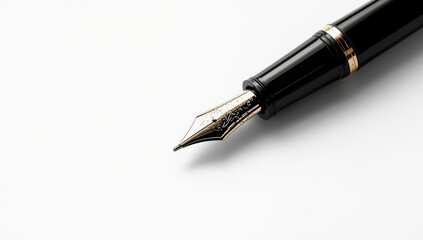 Close-up of a black fountain pen with detailed nib for elegant writing, suitable for stationery use