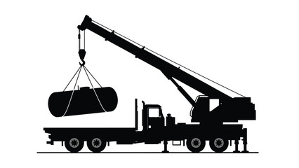 Silhouette of a mobile crane lifting heavy cylindrical containers © MdSamsuzzaman