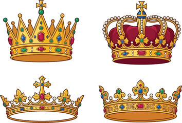 Three Kings Day Epiphany Royal Crown Jeweled Diadem Gold Ornate Vector Icons Collection