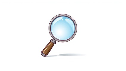 2D graphic of a magnifying glass depicted as an isolated object, emphasizing inspection and examination tools