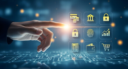 Banking Concept &ndash; Financial Services Icons with Hand Interaction