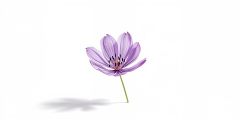 Fototapeta premium Single violet acacia flower on white background highlighting summer flora and natural aesthetics