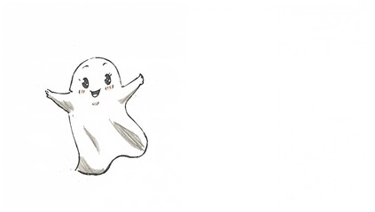 Obraz premium White background ghost illustration, intended for spooky greeting cards and festive decor, cute cartoon character, Halloween holiday