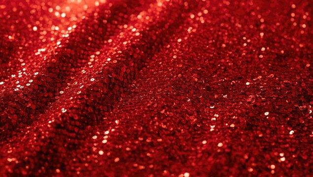 Red sequins textile surface serving as a decorative backdrop for fashion or celebration themes