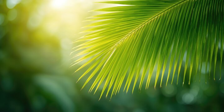 Macro of bright green palm foliage serving as a lush backdrop for nature-focused layouts, Earth Day - Powered by Adobe