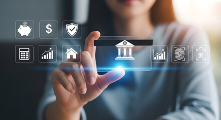 Banking Concept &ndash; Financial Services Icons with Hand Interaction