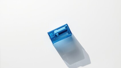 Blue pencil sharpener on a white background designed for maintaining writing instruments, ideal for school supplies