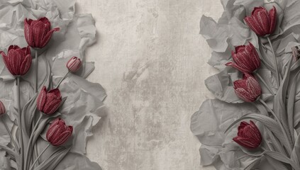 Tulip embroidered imitation on a uniform monochrome fabric, suitable for pattern design