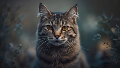 Detailed portrait of a beautiful cat with intense gaze, highlighting feline alertness and expression, International Cat Awareness Day