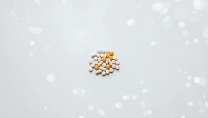 White and yellow tablets displayed against a plain white backdrop, emphasizing medication identification and storage, International Medicine Day