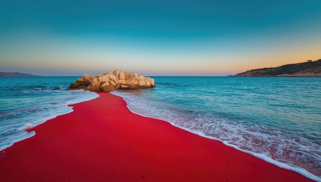 Ksi beach with red sand and white rocks, illustrating natural erosion processes, Earth Day