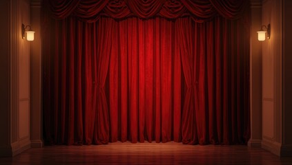 Cinema curtain, lighting and set background for movies or plays, serving as a visual entry point
