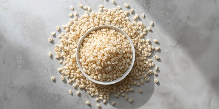 Puffed rice served in a bowl on a light grey surface, suitable for quick meals