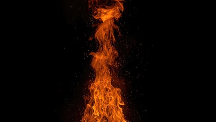 Isolated flames and sparks on dark background, highlighting intense heat and movement, abstract fiery scene