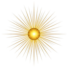 Fototapeta premium Golden sunburst icon with radiating lines isolated on transparent background