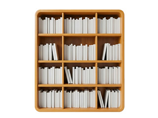 Wooden Bookshelf with White Books.
