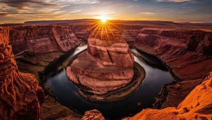 Horseshoe bend view, river meander highlighting natural erosion processes