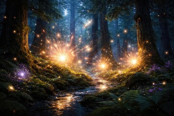 Dazzling flashes of light in a mysterious forest