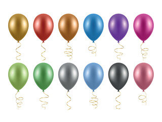 Vector 3d Realistic Foil Metallic Colorful Balloon Icon Set, Isolated. Colorful Party Balloons, Isolated. Birthday Balloons Set. Helium Balloon for Celebration, Festive Decor, Event Design