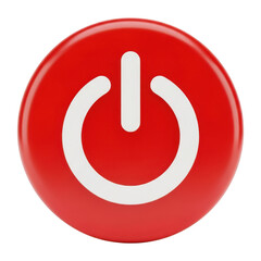 Red power button icon with a white symbol on a transparent background