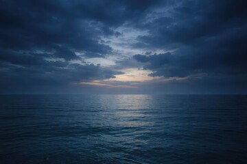 Naklejka premium Dim sky hovering above the tranquil ocean