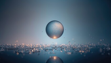 Glass surface featuring foam bubbles around a light bulb, serving as a decorative element for modern design or lighting themes