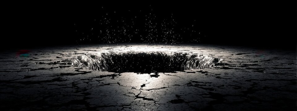 Dark Abyss with Cracked Surface and Falling Particles