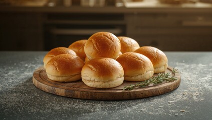 Image of soft dinner rolls or Hawaiian buns with a golden crust on a wooden serving surface, highlighting bread preparation and texture
