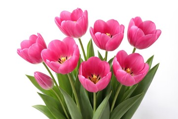 Fototapeta premium Bright pink tulip flowers in full bloom on a crisp white backdrop
