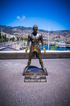 Scenic view of the life-size bronze statue of Madeira's national hero, Cristiano Ronaldo, in front of the CR7 Museum in Funchal, Portugal