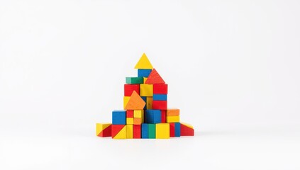 Arrangement of wooden blocks on white background, suitable for educational or design projects