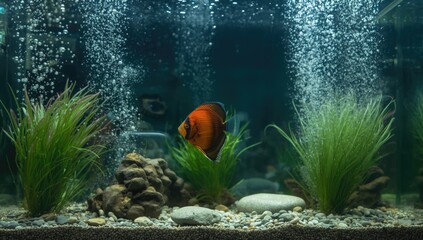 Adult Astronotus fish aged three years in an aquarium setting, care and habitat conditions