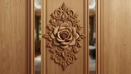 Intricately carved wooden panel with detailed patterns, highlighting traditional craftsmanship and artistic skill